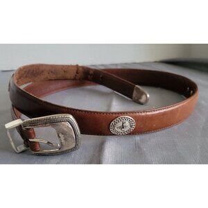 Western PGA Tour Belt Size 38 Brown Silver Plated Medallion Leather Golf